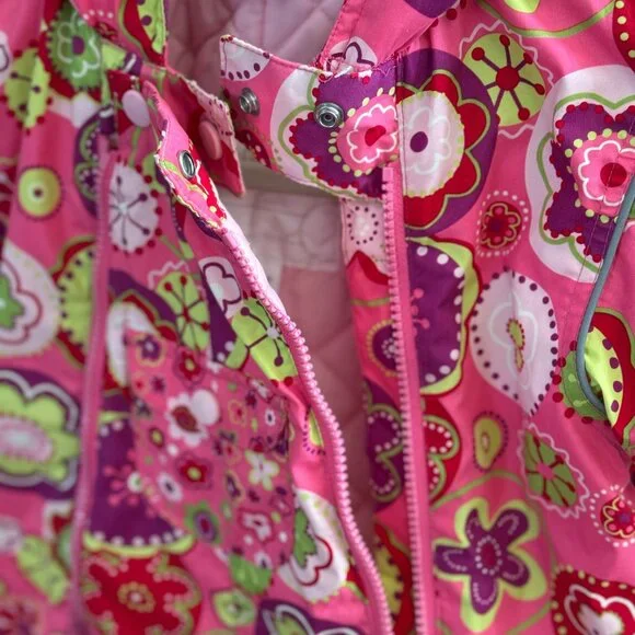 Hanna Andersson Floral Hooded Snowsuit Winter Toddler Girls 80 18 24M 2T Pink - Picture 6 of 14